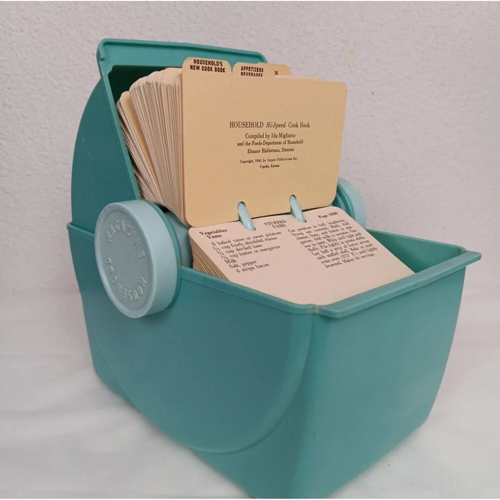 Vintage Household Hi-Speed Cookbook 1956 Rolodex Turn Style Recipe Turquois